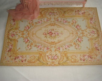 XL- Dollhouse Aubusson big size rug. 1:12 Dollhouse miniature rugs. 25.5 x 17cms Dense fringle.