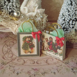 Dollhouse Vintage set of chritsmas bags. 1:12 Miniature two vintage christmas bags for dollhouse decor.