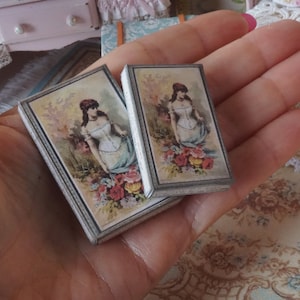 NEW** Two vintage corset boxes. 1:12 Miniature assambled openable s boxes dollhouse miniature. Dollhouse shabby decoration boxes.