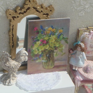 Obrazek wazy shabby house z różami. Panele miniaturowe 1:12 do domku dla lalek. Obrazek miniaturowy z kwiatami do domku dla lalek. Domek dla lalek z wystrojem francuskim.