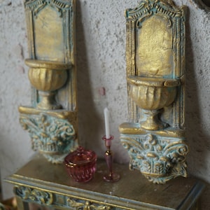 NEW**Dollhouse brocante barroque wall panels. 1:12 ornate chandelier miniature shabby french rococo decor candle dollhouse.