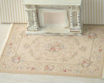 XL- Dollhouse Aubusson big size rug. 1:12 Dollhouse miniature rugs. 25 x 16cms Dense fringle.