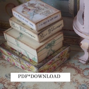 PDF***Downloable Vintage antique set of four victorian boxes set 2. Miniature digital boxes for dollhouse mini collectors.