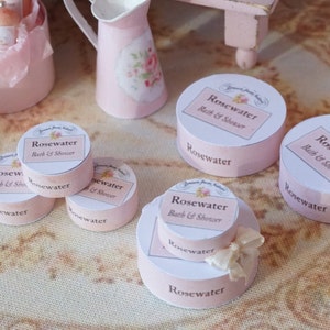 NEW**Dollhouse Cream Tins Rosewater Collection. 1:12 Miniature  for Dollhouses. Children perfumery for dollhouse Miniature.