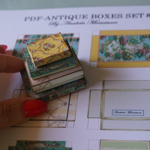 PDF***Downloable Vintage antique set of four victorian boxes set 8. Miniature digital boxes for dollhouse mini collectors.