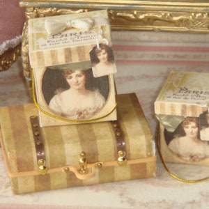 Two French style Dollhouse Ladies Hatboxes. 1:12 Dollhouse Miniature Ladies Complements.