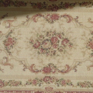 Dollhouse Aubusson rug. 1:12 Dollhouse miniature rugs. Dense fringed.