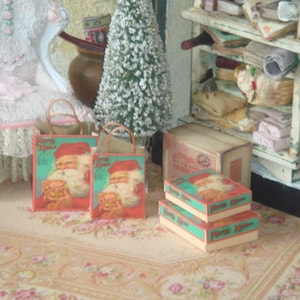 Dollhouse Vintage Santas Bags and Boxes. 1:12 Miniature Chritstmas Boxes for Dollhouses.