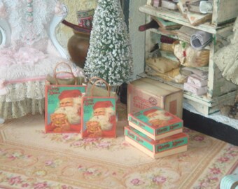 Dollhouse Vintage Santas Bags and Boxes. 1:12 Miniature Chritstmas Boxes for Dollhouses.