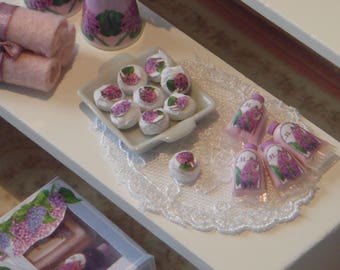 Dollhouse Miniature Lilac Blossoms soaps. 1:12 Miniature bath complements for dollhouses. Perfumery dollhouse miniature.
