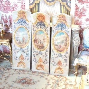 NEW**Dollhouse set of three panels. 1:12 Dollhouse Miniature french style wall panel. Dollhouse wall decor french style. Rococo dollhouse