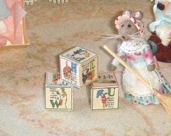 Dollhouse wood alphabet children blocks . 1:12 miniature children toys.