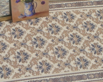 Dollhouse Blue collection Aubusson rugs. 1:12 Dollhouse miniature rugs. Dense fringed. Miniature carpets shabby vintage dollhouse rugs.