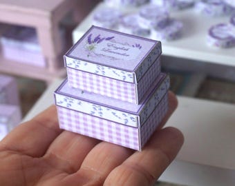 NEW** Two shabby lavender storage boxes.1:12 Miniature assambled openable shabby boxes dollhouse . Dollhouse shabby decoration boxes.