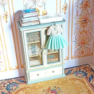 OFFER**-Dollhouse shabby chic linnen wardrobe . Miniature 1:12 dollhouse miniature furniture. Vintage cabinet bedroom decor french style..