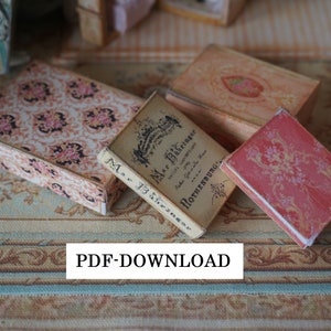PDF***Downloable Vintage antique set of four victorian boxes set 1. Miniature digital boxes for dollhouse mini collectors.