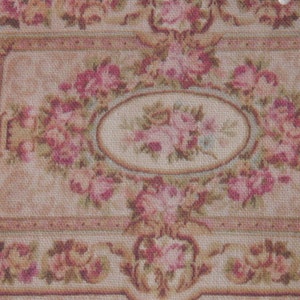 NEW*Dollhouse Aubusson Roses rug. 1:12 Dollhouse miniature rugs. Dense fringed.