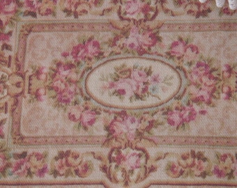 NEW*Dollhouse Aubusson Roses rug. 1:12 Dollhouse miniature rugs. Dense fringed.