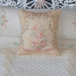 Dollhouse Aubusson style pillow. 1:12 dollhouse miniature cushion.