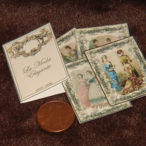 Dollhouse miniature fashion folder. 1:12 Mini folder plates fashion sewing room complements mini collectors.
