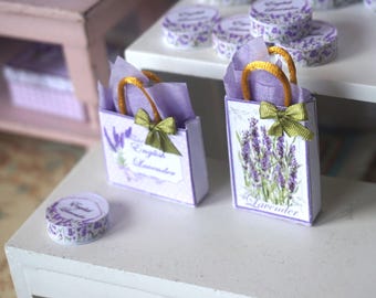 NEW** Two shabby lavender storage bags .1:12 Miniature assambled openable shabby boxes dollhouse . Dollhouse shabby decoration boxes.