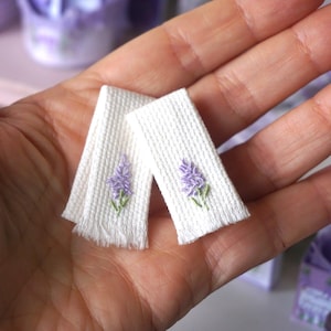 NEW**Dollhouse hand lavender towels. Miniature bath complements linen towels. Toilet complement dollhouse.