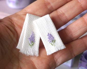 NEW**Dollhouse hand lavender towels. Miniature bath complements linen towels. Toilet complement dollhouse.