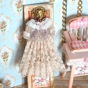 Dollhouse Miniature Baby dress for dollhouse. 1:12 christening gown miniature babies clothing collectors. Crocheted miniature children