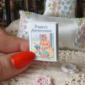 NEW**Pussys adventures children book. 1:12 Miniature for Dollhouses. Doll miniature book ephemera read books mini library.