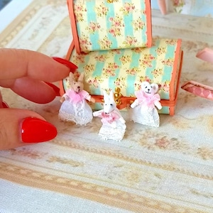 1:12 Dollhouse Miniature dressed micro bear-rabbit. Mini baby rabbit children toys for Dollhouses. Dolls collection. Miniature art dolls.