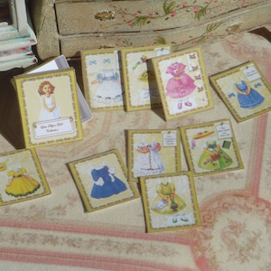 Dollhouse Vintage paper doll and dresses collecion in box. 1:12 Miniature paper doll prints illustations miniature folder