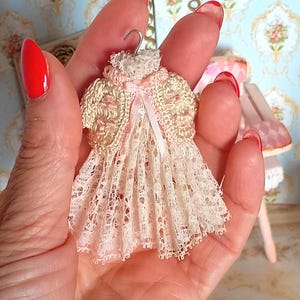 Dollhouse Miniature Baby dress for dollhouse. 1:12 christening gown miniature babies clothing collectors. Crocheted miniature children