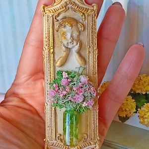 NEW**Dollhouse brocante barroque wall vase panel. 1:12 ornate chandelier miniature shabby french rococo decor candle dollhouse.