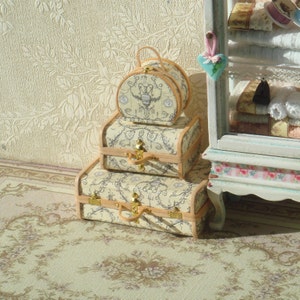 Dollhouse Miniature suitcase set. Three Miniature luggage suitcases for dollhouses. 1:12 Miniature luggage Miniature collector.