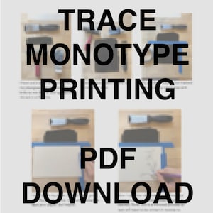 May include: A digital download for a trace monotype printing tutorial. The image shows a close-up of a hand tracing a design onto a black surface with a white marker.