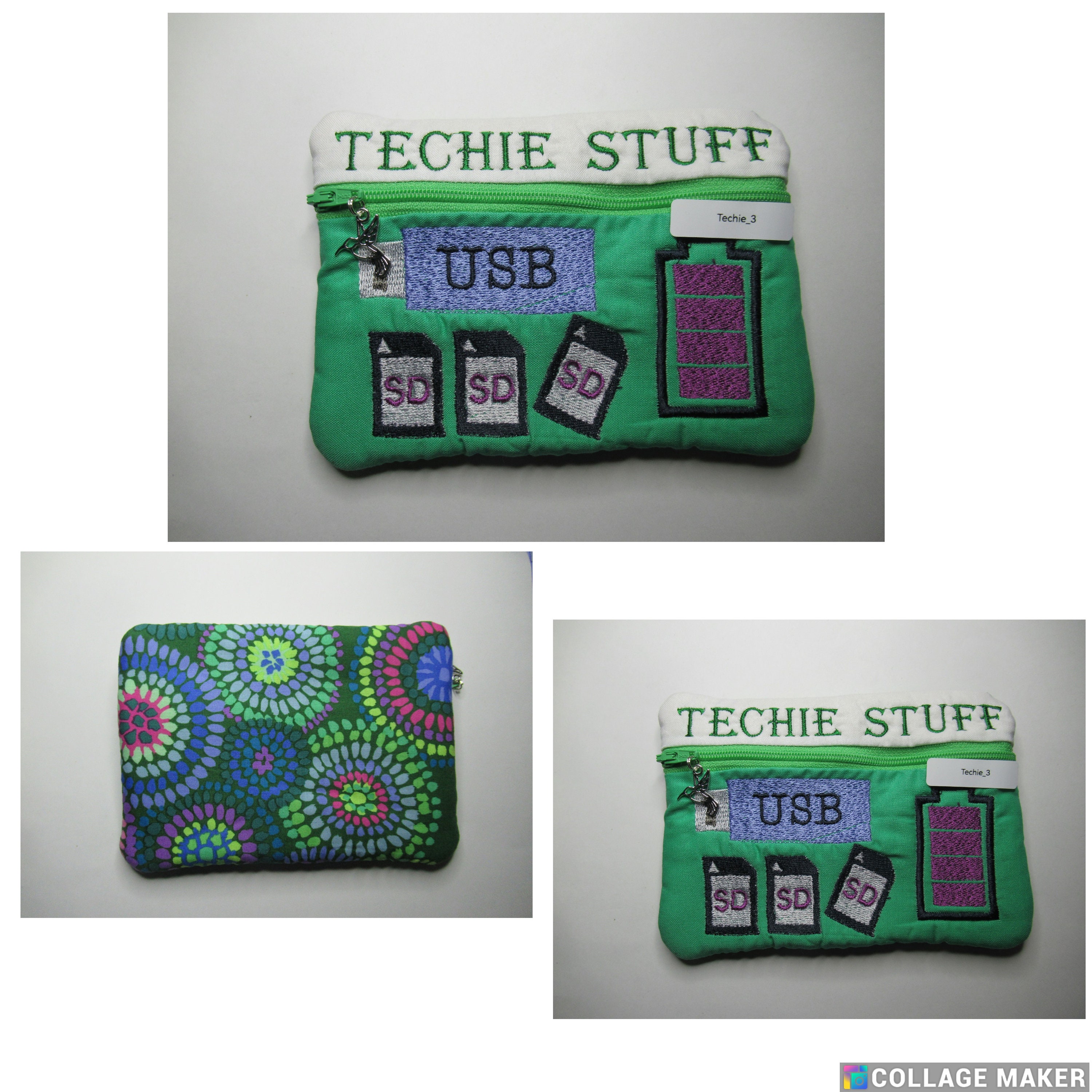 Techie Stuff Embroidered Pouchmultiple Colors Available - Etsy