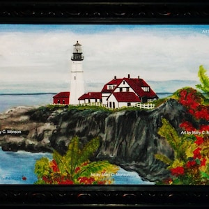 LIGHTHOUSE - Portland, ME - 12&quot;x24&quot; Original Painting - Framed - Signed by artist - FREE Shipping