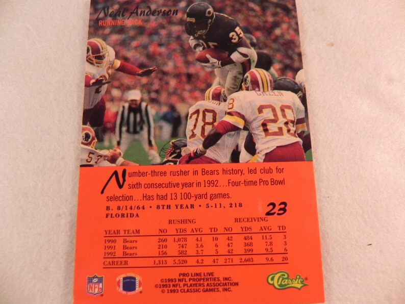 Vintage Football Cards 1993 Chicago Bears by Classic Proline Etsy