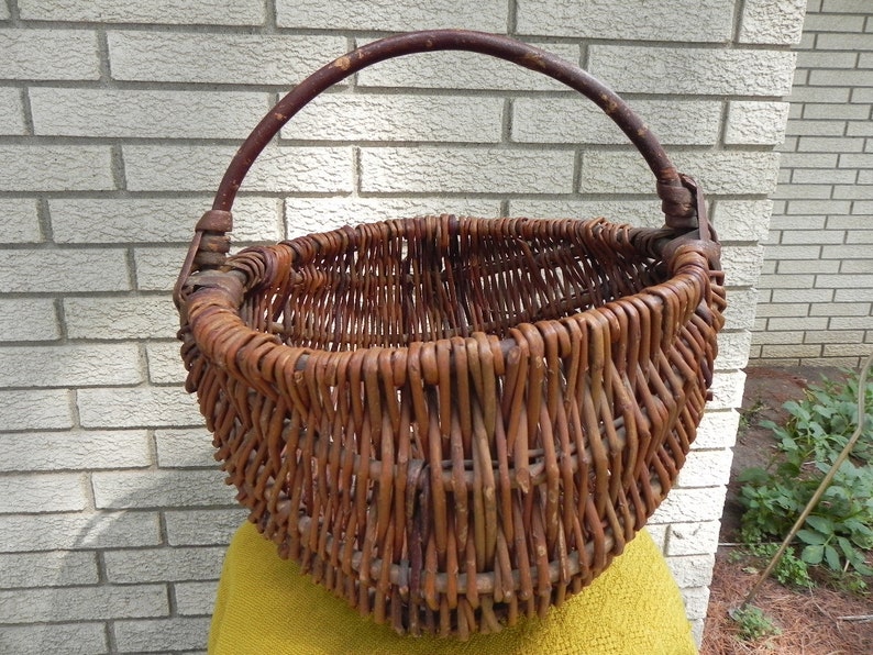 Vintage Basket Grapevine Large Woven With Handle Etsy