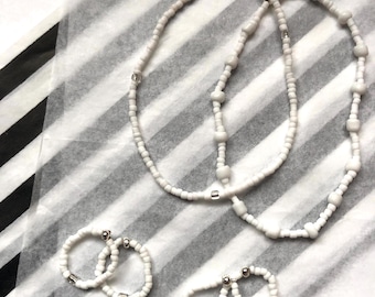 snowy - white and crystal colour bead bracelet and toe ring/ring set
