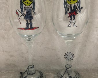 wednesday 13 wine glass hand painted