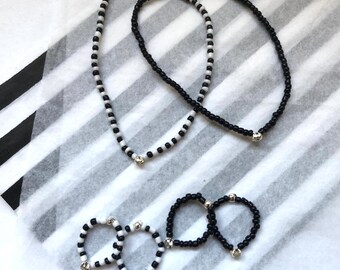 beetlejuice - black and white bracelet and toe ring/ring set