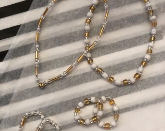 goldie - crystal and white colour bead bracelet and toe ring/ring set