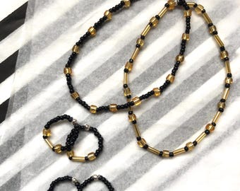 coco - black and gold bracelet and toe ring/ring set