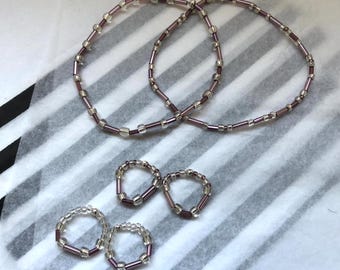 maude  - mauve and crystal bracelet and toe ring/ring set