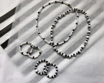alexis - black and white bracelet and toe ring/ring set