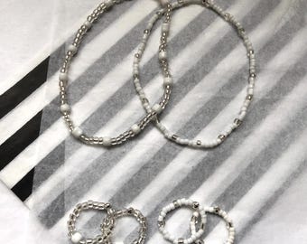 tiffany - crystal and white colour bead bracelet and toe ring/ring set