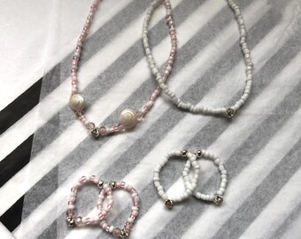 seashells - pink and white shell bracelet and toe ring/ring set