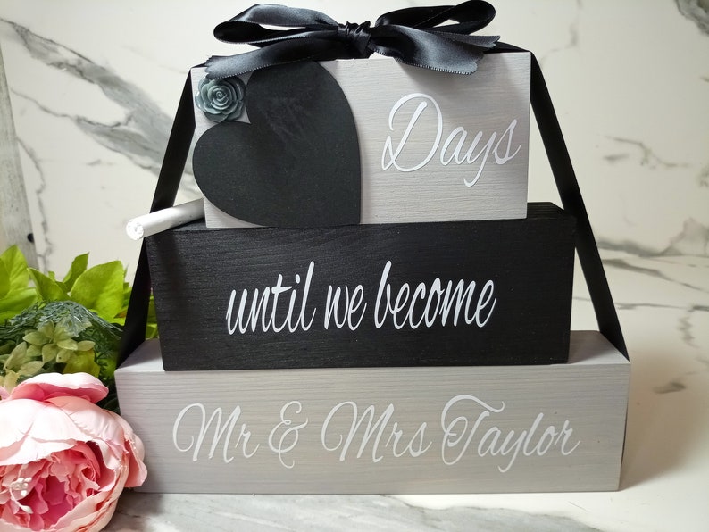 Wedding Countdown Blocks, Personalised Solid Wood Weeks or Days until, Engagement Gift, H 21cms x D 4cms  x W 25 cms , FAST DISPATCH 