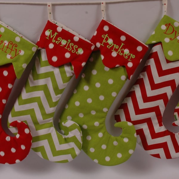 Personalized/Embroidered Chevron/Dot Elf Christmas Stocking